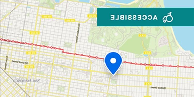 Map of Muni route near the Geary Boulevard location of U C S F, which is closest to the California Street and Arguello Boulevard stop on the 1 California route, which runs from downtown to the Richmond District.